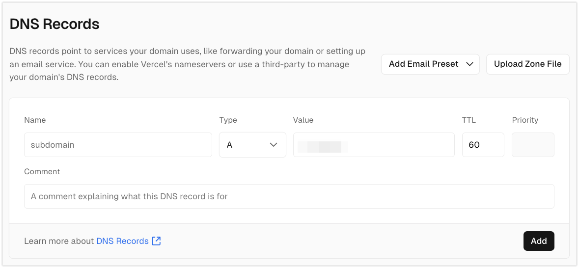 添加 DNS 记录